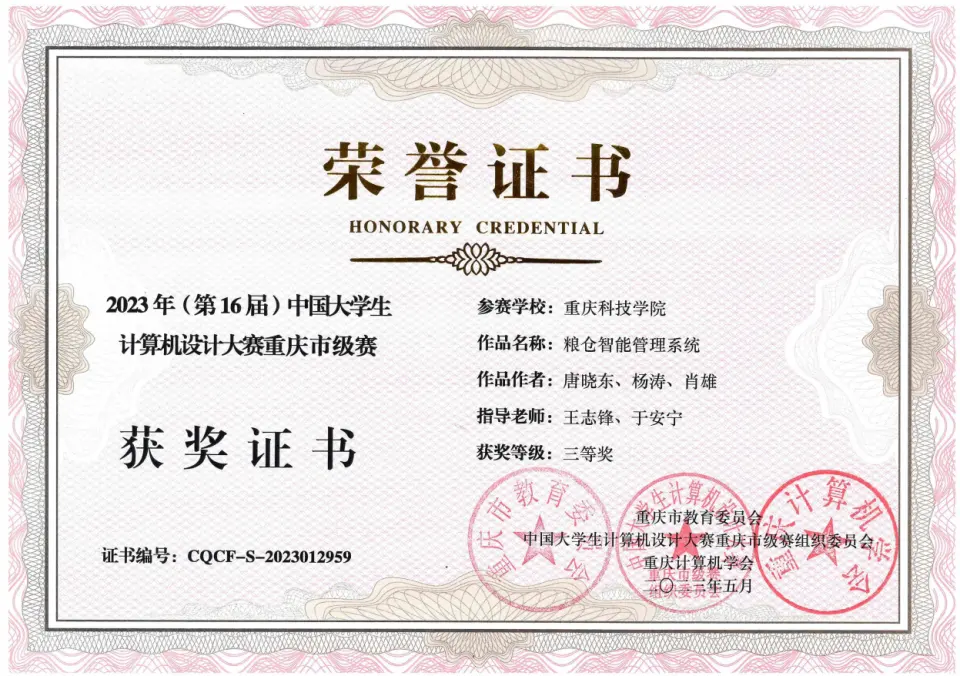 中国大学生计算机设计大赛证书