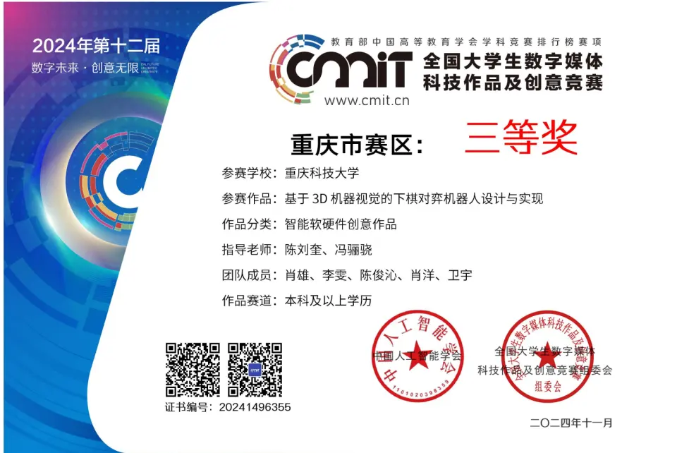 全国大学生数字媒体科技作品及创意竞赛证书